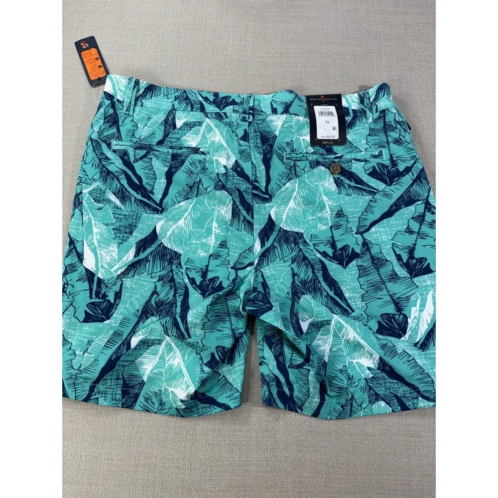 Margaritaville NWT Men's Turquoise Quick Dry Tropical Swim Shorts UPF 30+ Sz 34